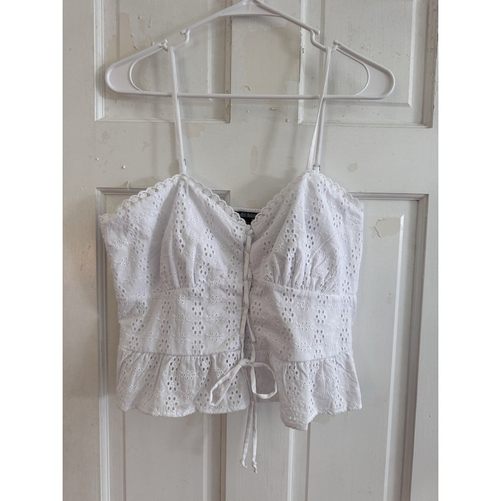 Wild Fable Sz L White Eyelet‎ Cami Top Tie Front Boho Cottagecore NWT